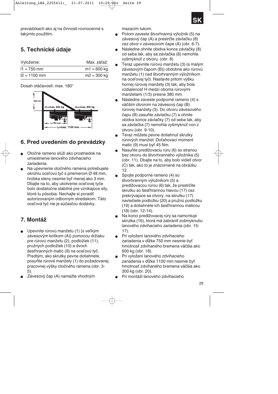 Technické údaje, Pred uvedením do prevádzky, Montáž | Parkside PSZ 250 A2 User Manual | Page 29 / 44