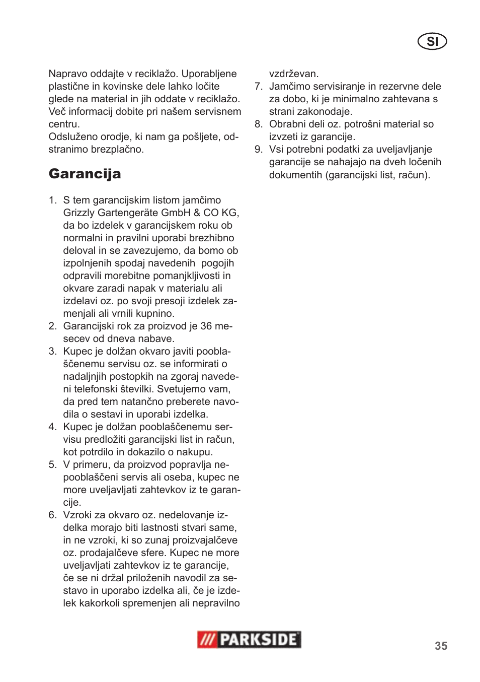 Garancija | Parkside PAS 500 B1 User Manual | Page 35 / 70