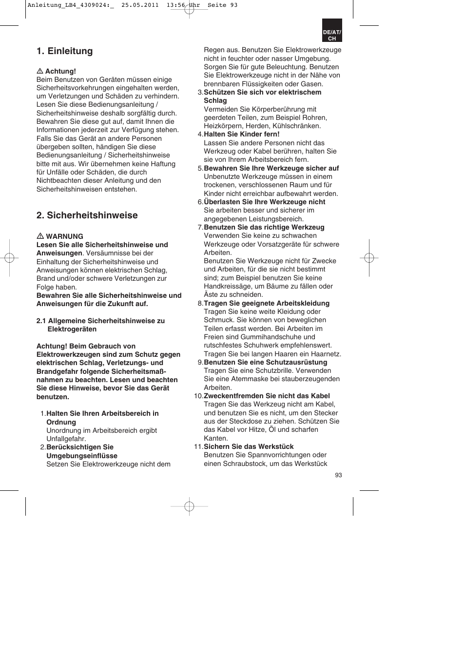 Einleitung, Sicherheitshinweise | Parkside PDKs 120 A2 User Manual | Page 93 / 108