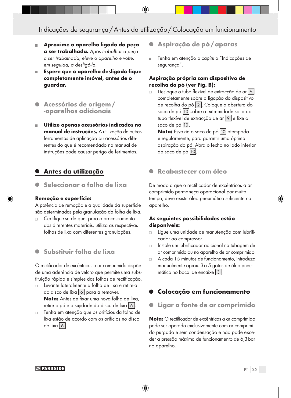 Acessórios de origem / -aparelhos adicionais, Antes da utilização, Seleccionar a folha de lixa | Substituir folha de lixa, Aspiração de pó / aparas, Reabastecer com óleo | Parkside PDEXS 150 A1 User Manual | Page 25 / 45