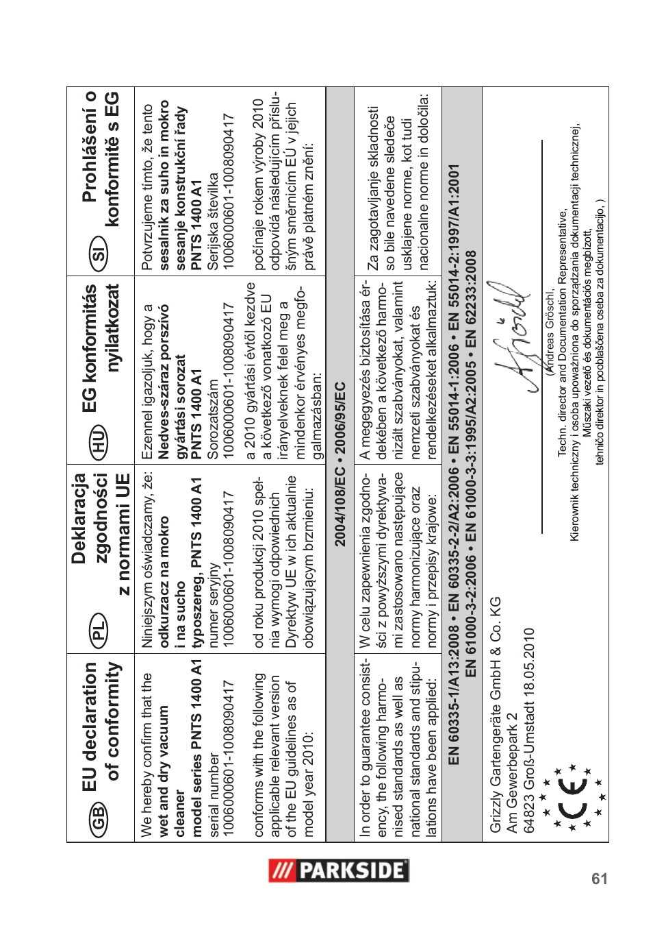 Parkside PNTS 1400 A1 User Manual | Page 61 / 66