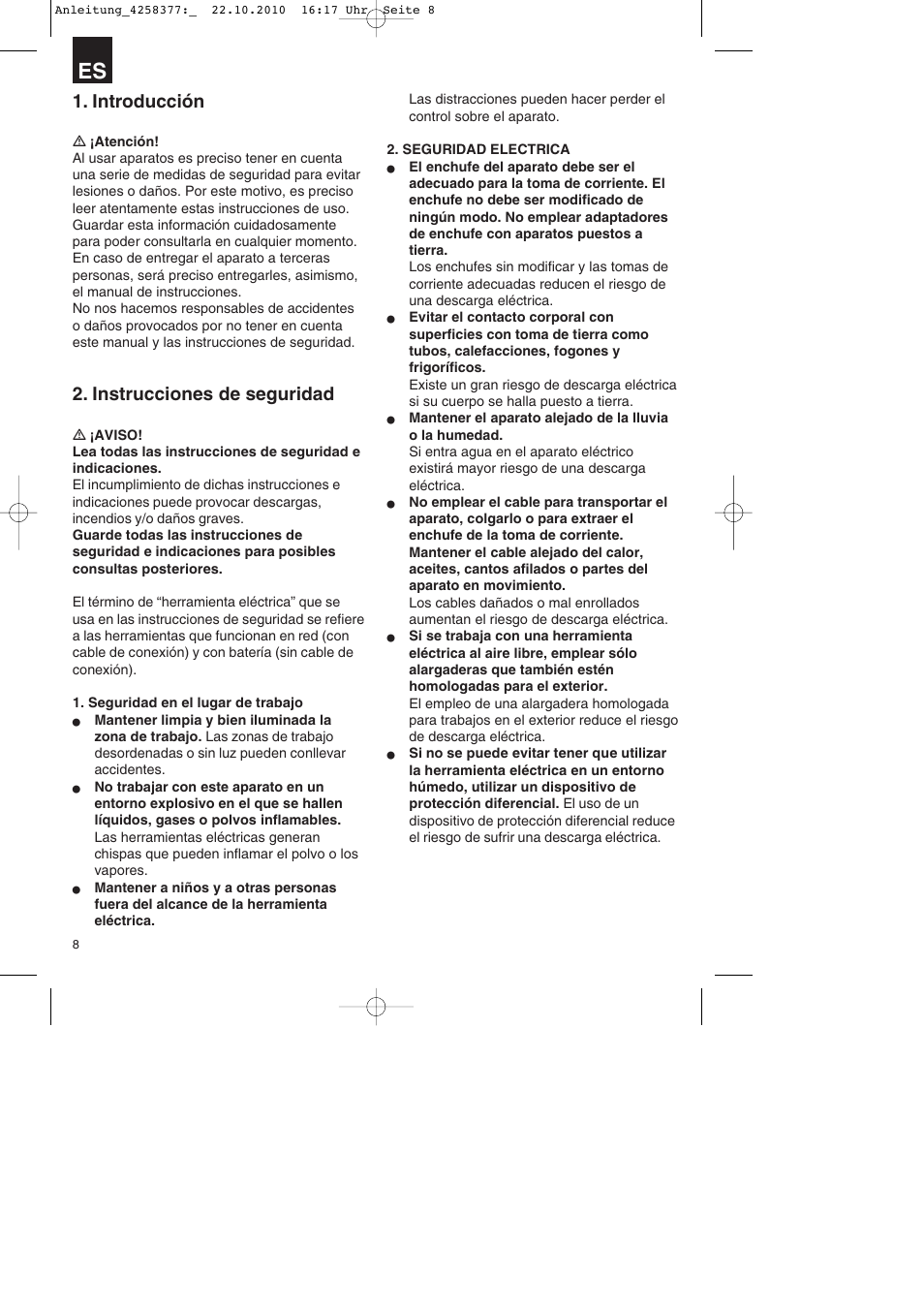 Introducción, Instrucciones de seguridad | Parkside PBH 1100 A1 User Manual | Page 8 / 72