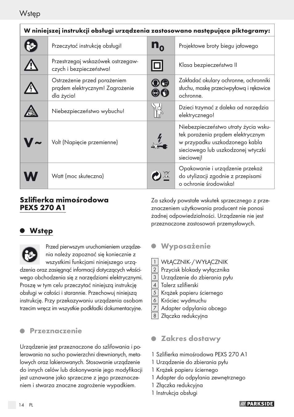 Wstęp | Parkside PEXS 270 A1 User Manual | Page 14 / 68