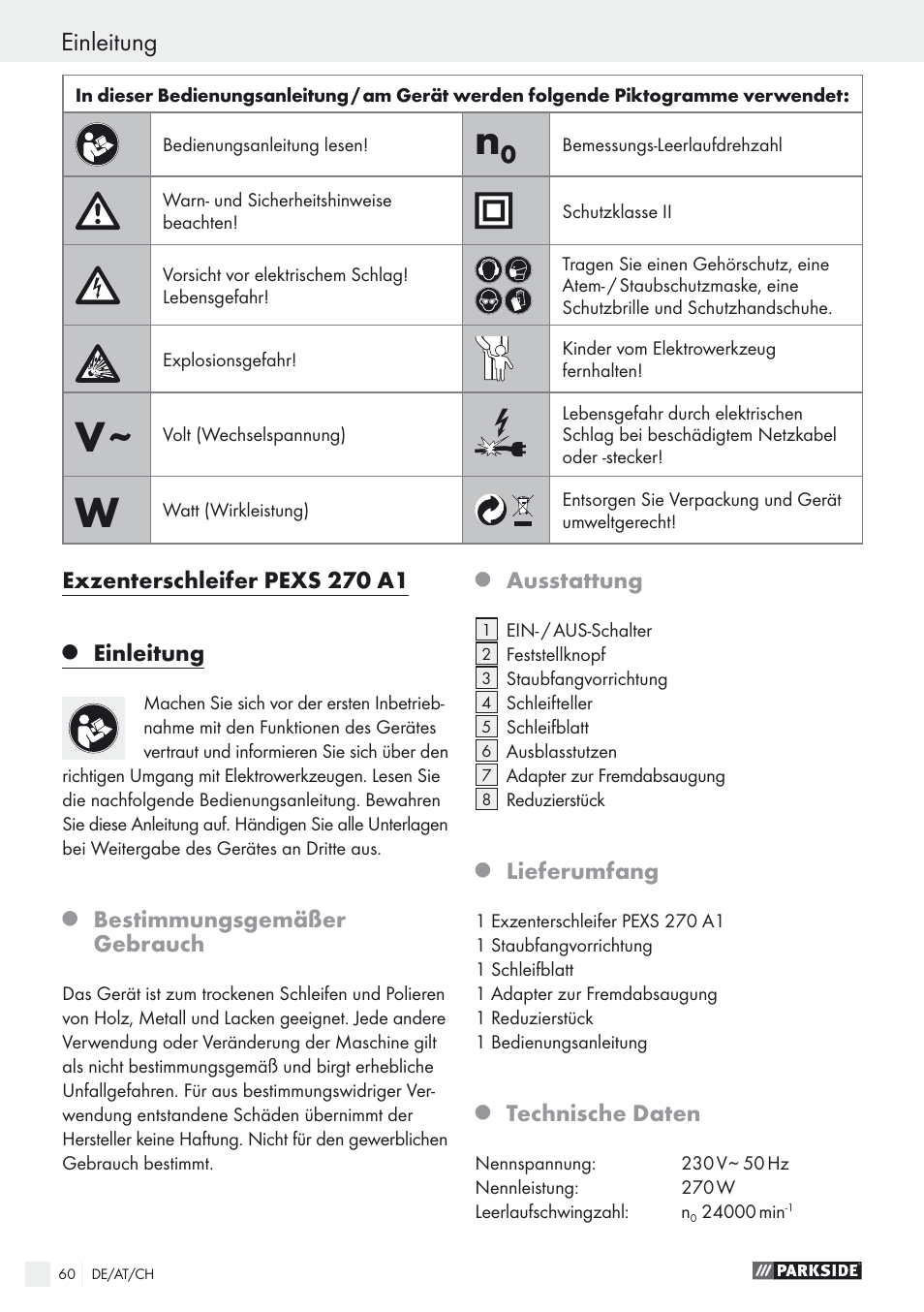 Einleitung | Parkside PEXS 270 A1 User Manual | Page 60 / 68