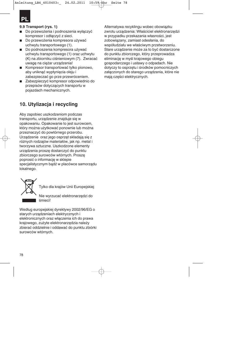 Utylizacja i recycling | Parkside PKO 270 B2 User Manual | Page 78 / 96
