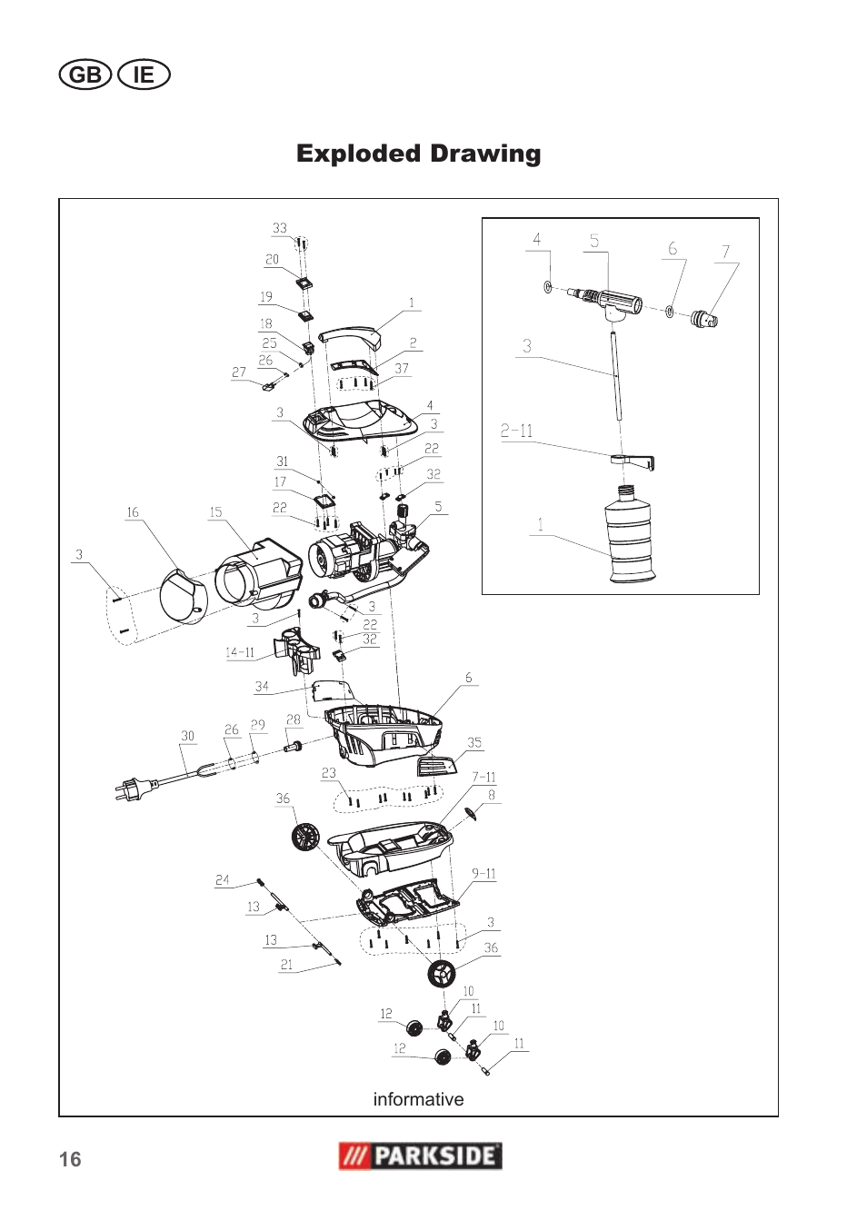 Exploded drawing | Parkside PHD 100 A1 User Manual | Page 16 / 18