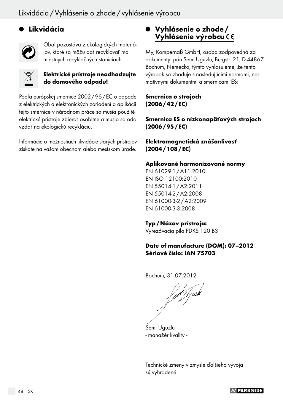 Parkside PDKS 120 B3 User Manual | Page 48 / 58