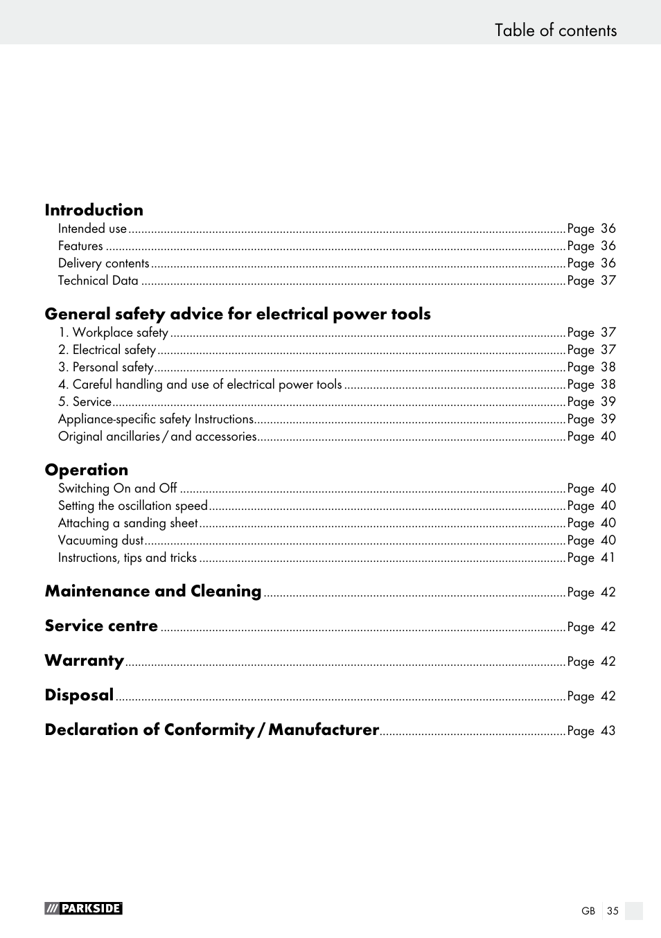 Parkside PSS 250 A1 User Manual | Page 35 / 44