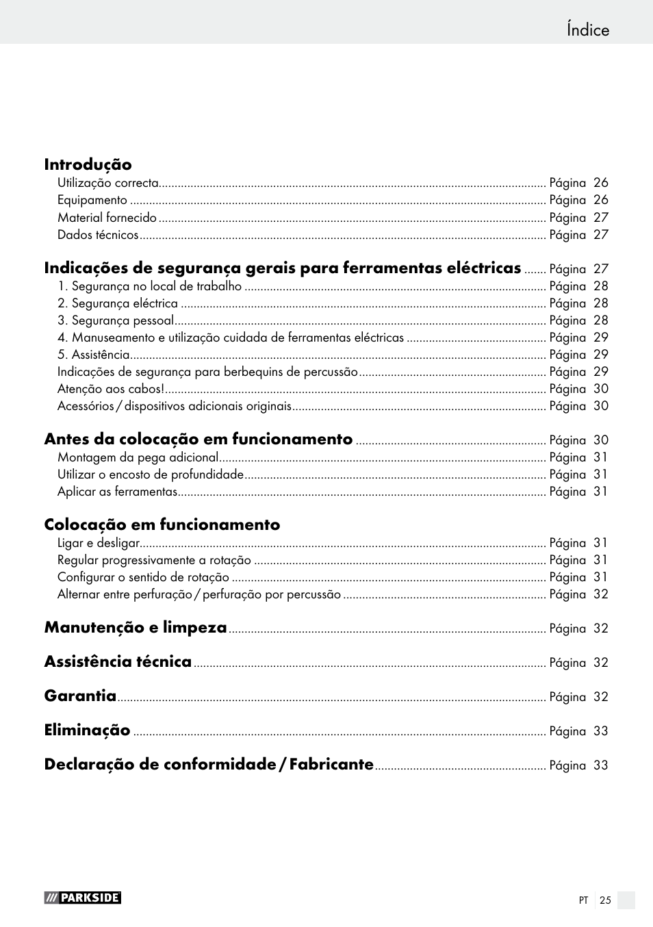 Índice | Parkside PSBM 500 A1 User Manual | Page 25 / 54