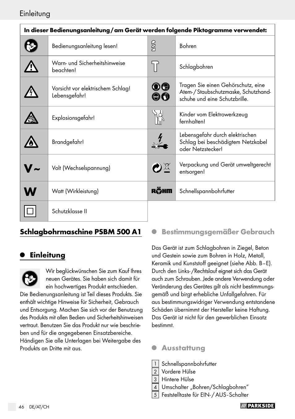 Einleitung | Parkside PSBM 500 A1 User Manual | Page 46 / 54