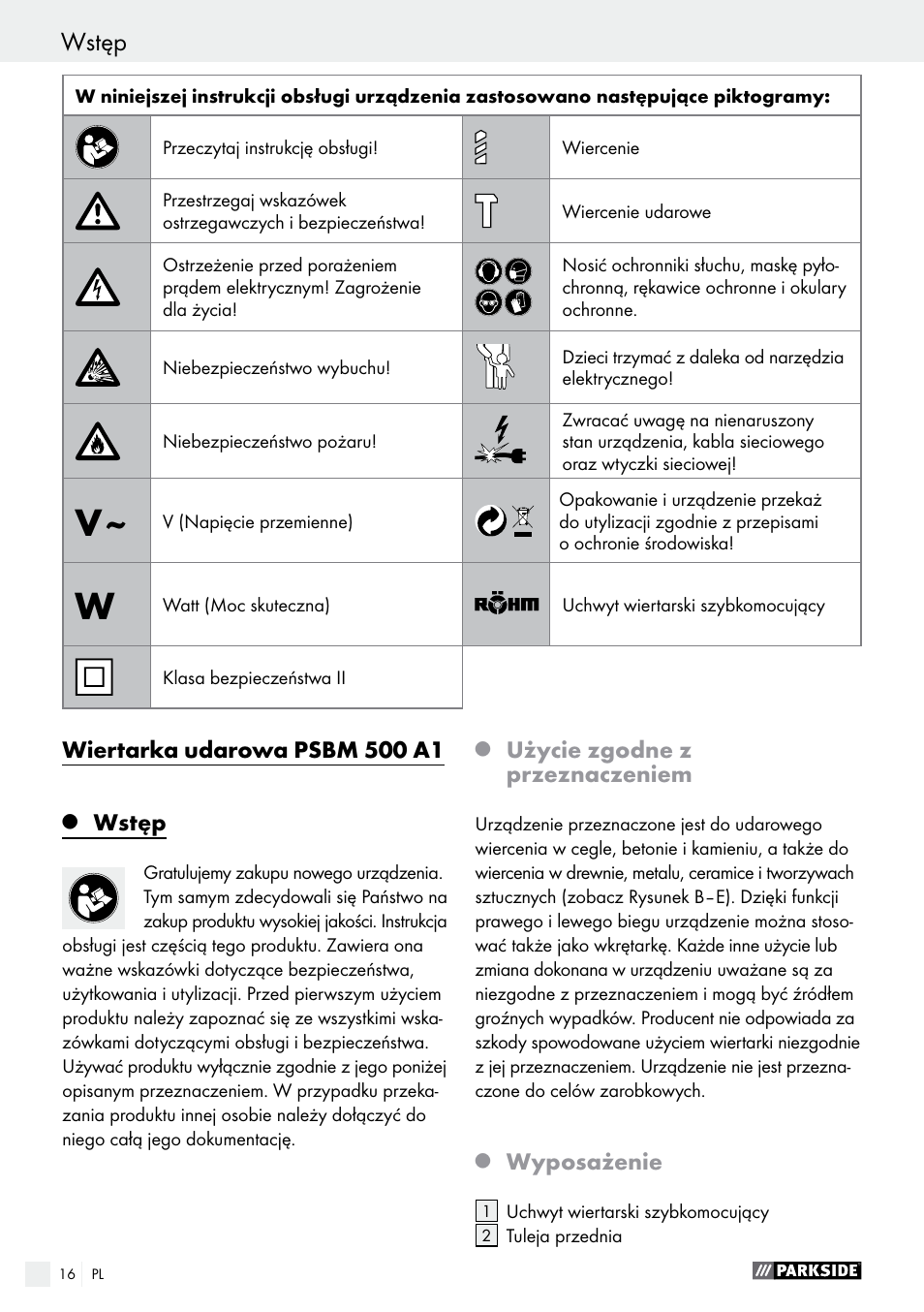 Parkside PSBM 500 A1 User Manual | Page 16 / 72