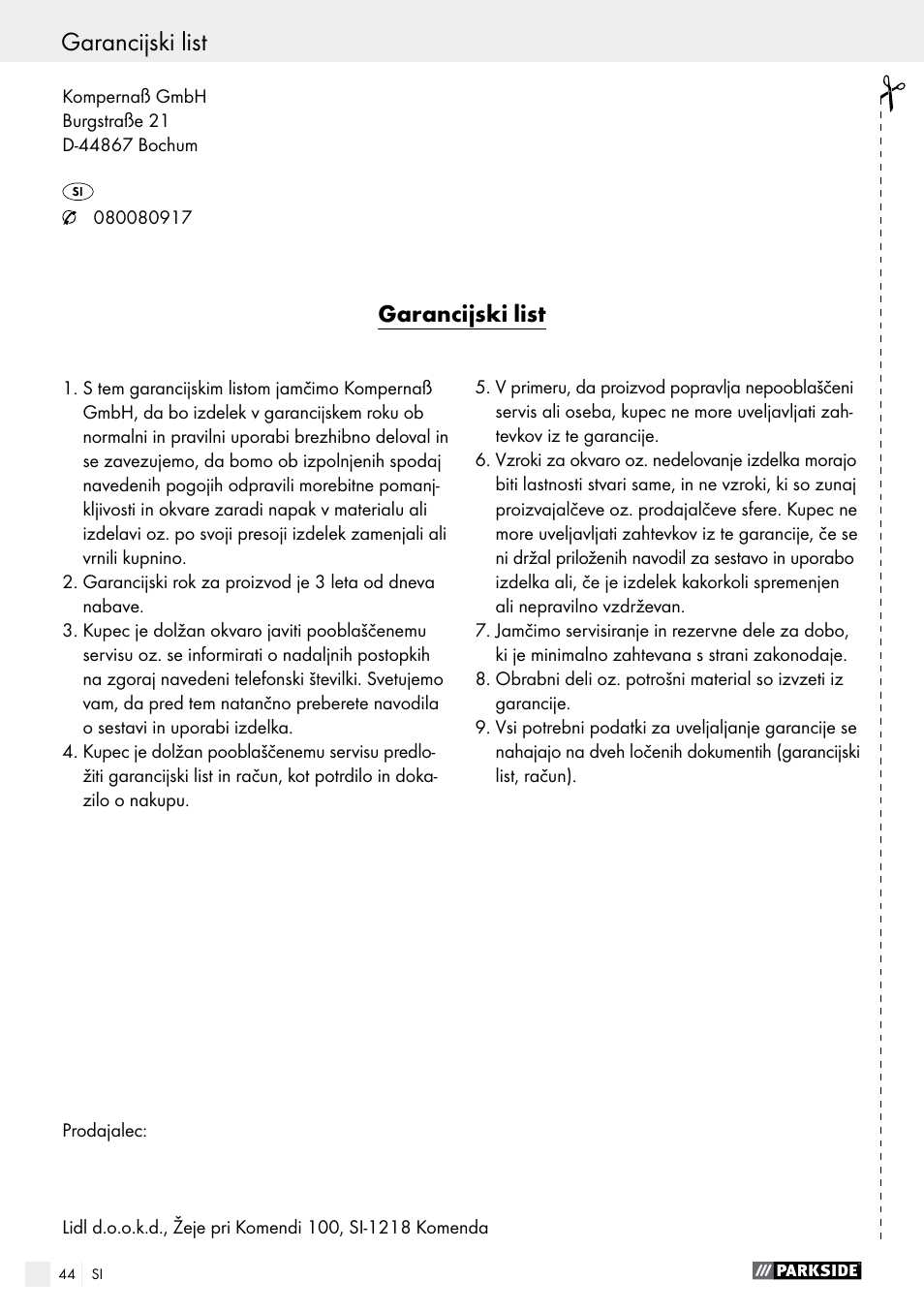 Parkside PSBM 500 A1 User Manual | Page 44 / 72