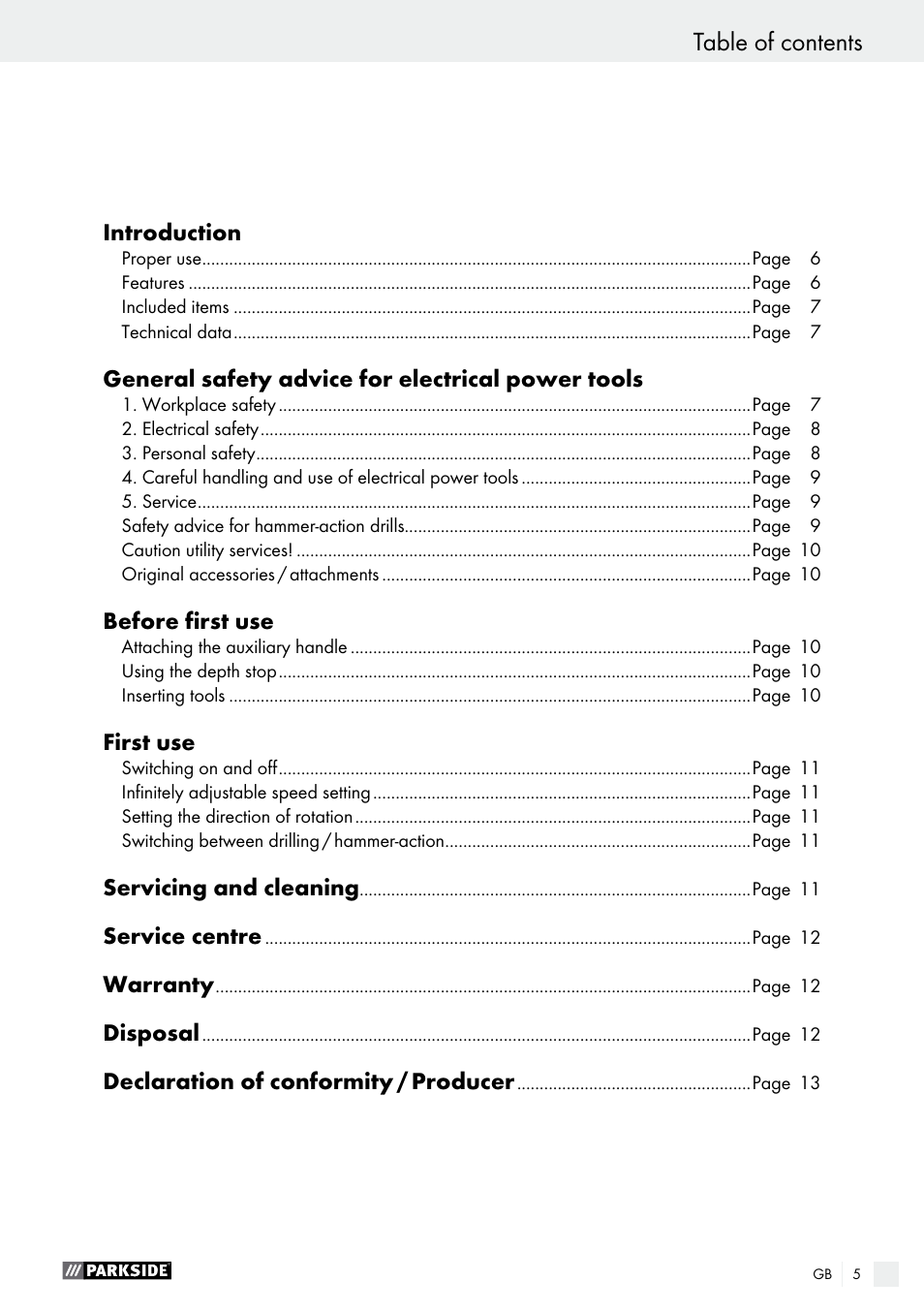 Parkside PSBM 500 A1 User Manual | Page 5 / 72
