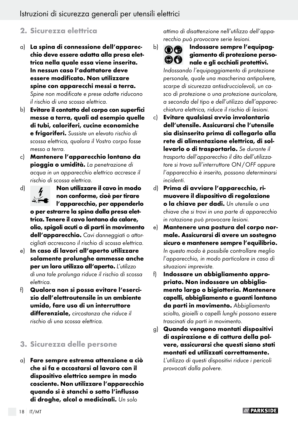 Sicurezza elettrica, Sicurezza delle persone | Parkside PHS 160 B2 User Manual | Page 18 / 52