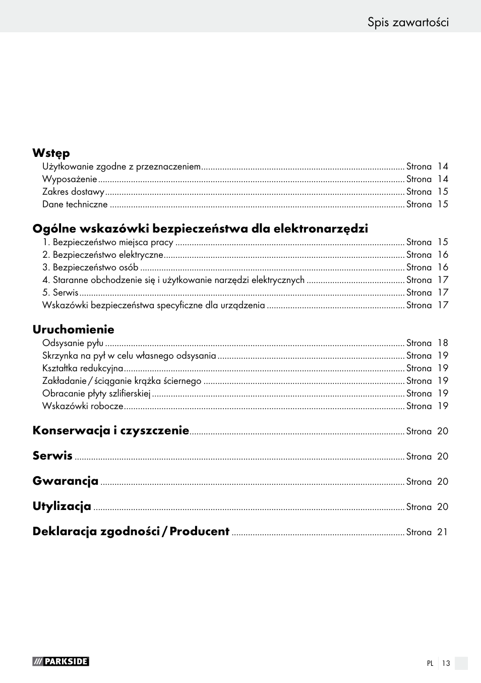 Spis zawartości | Parkside PHS 160 B2 User Manual | Page 13 / 58