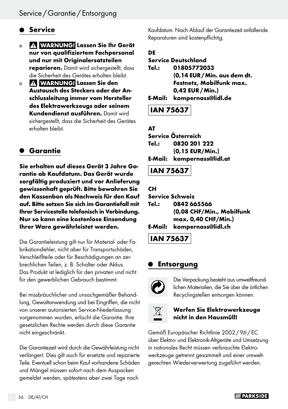 Parkside PHS 160 B2 User Manual | Page 56 / 58