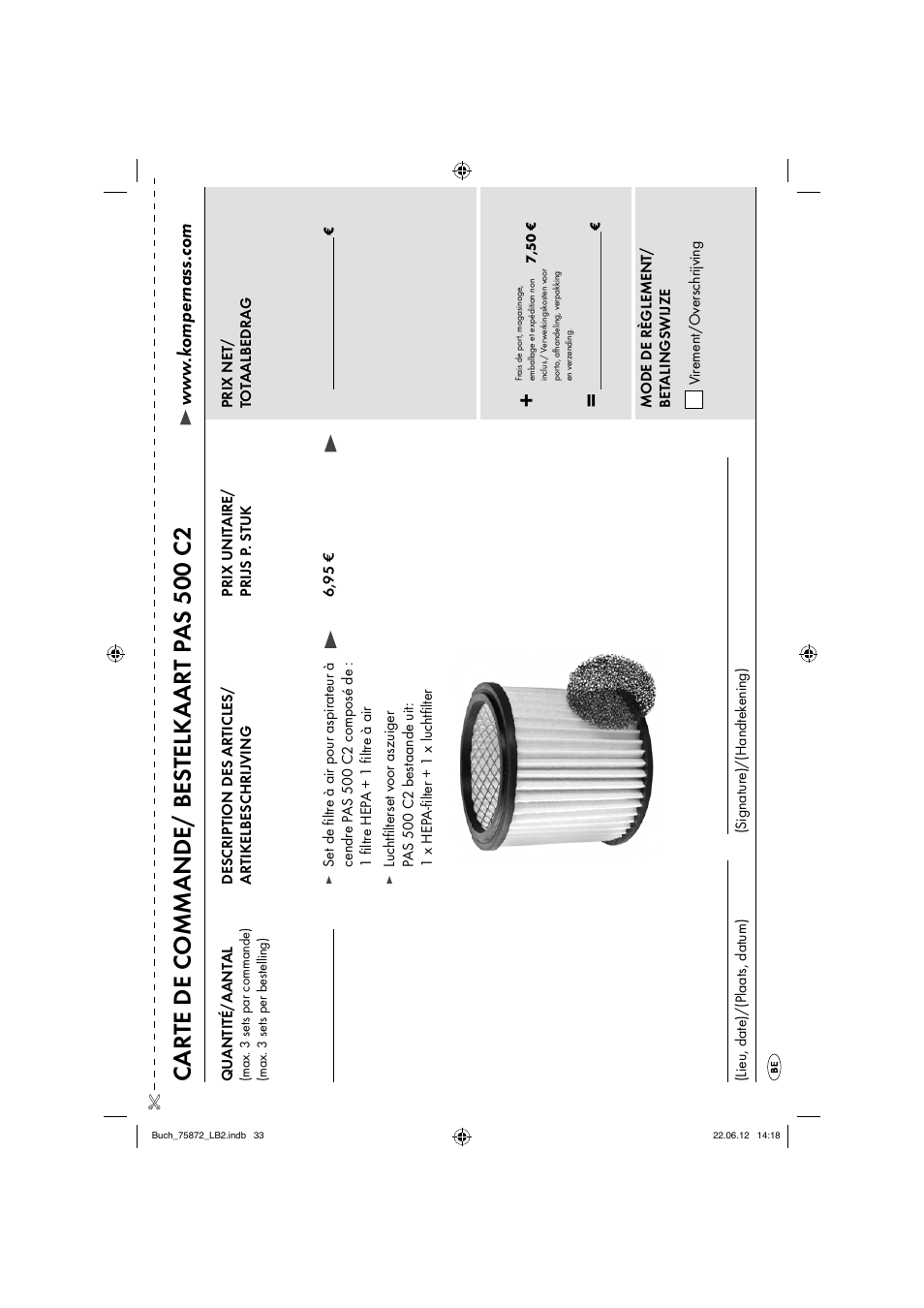 C arte de commande/ bes telkaart p as 500 c2 | Parkside PAS 500 C2 User Manual | Page 36 / 70