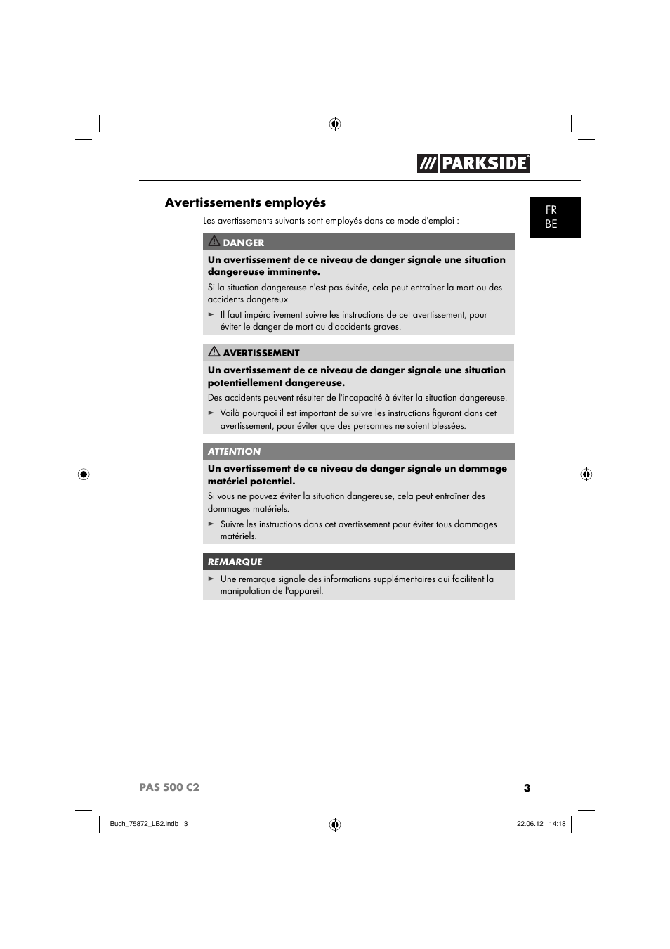 Avertissements employés | Parkside PAS 500 C2 User Manual | Page 6 / 70