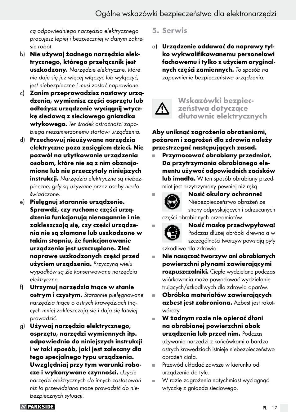 Serwis | Parkside PSG 50 B2 User Manual | Page 17 / 45