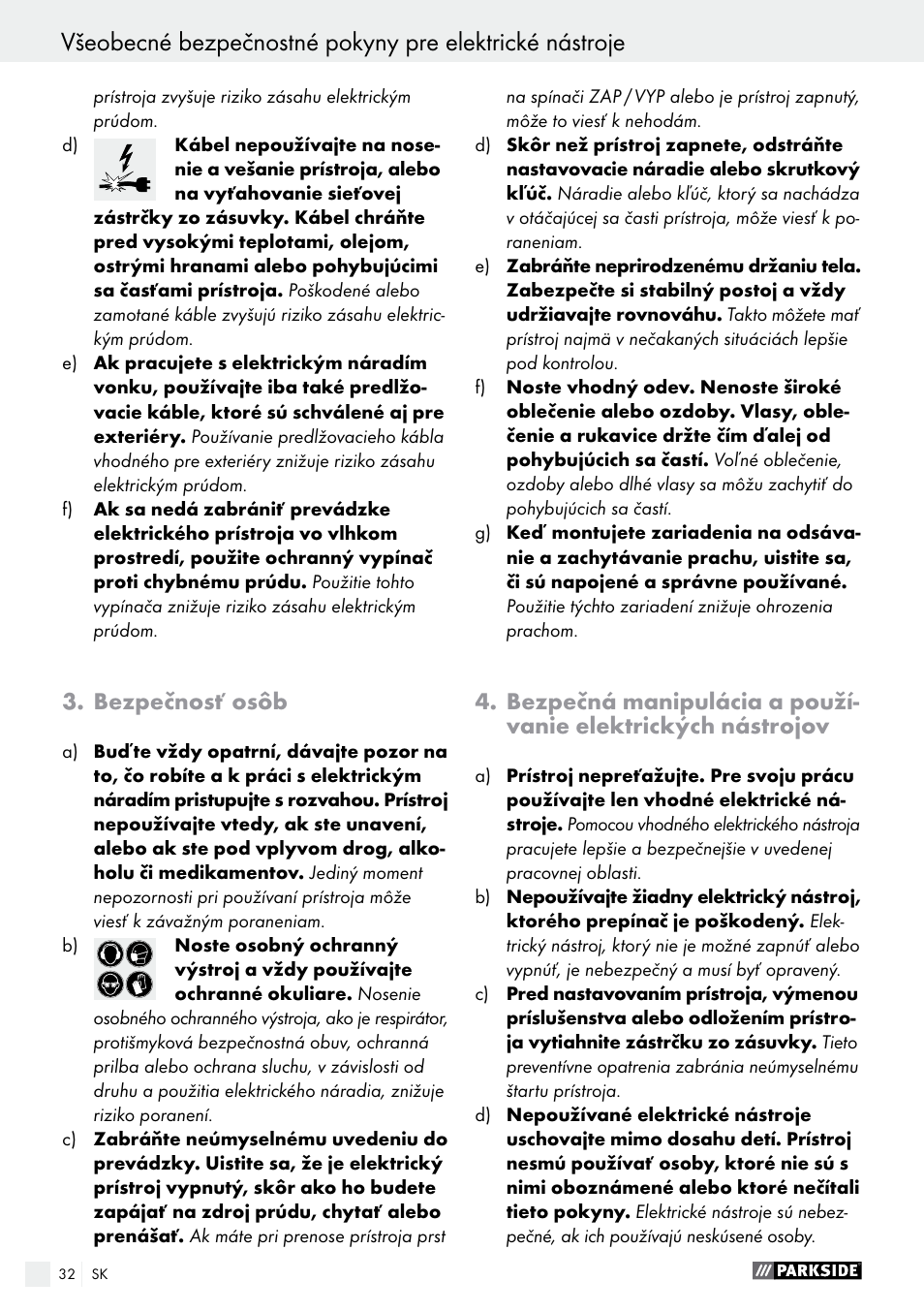 Bezpečnosť osôb | Parkside PSG 50 B2 User Manual | Page 32 / 45
