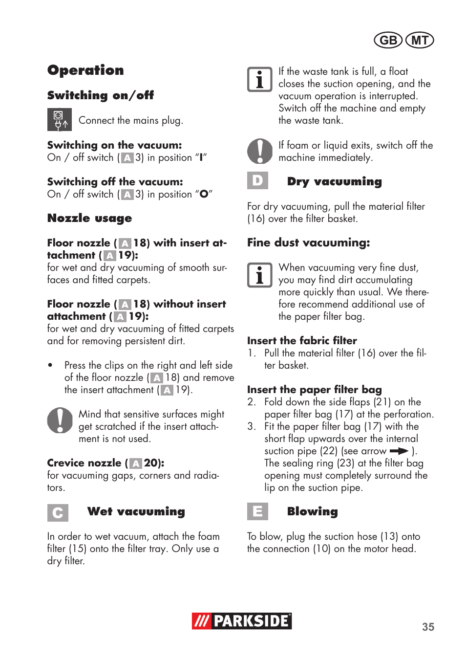 Operation, Mt gb | Parkside PNTS 1300 B2 User Manual | Page 35 / 52