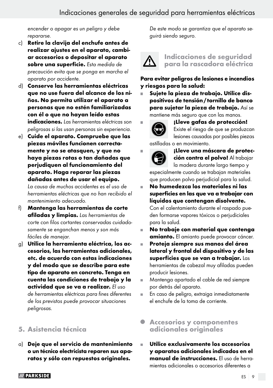 Asistencia técnica, Accesorios y componentes adicionales originales | Parkside PES 200 B1 User Manual | Page 9 / 40
