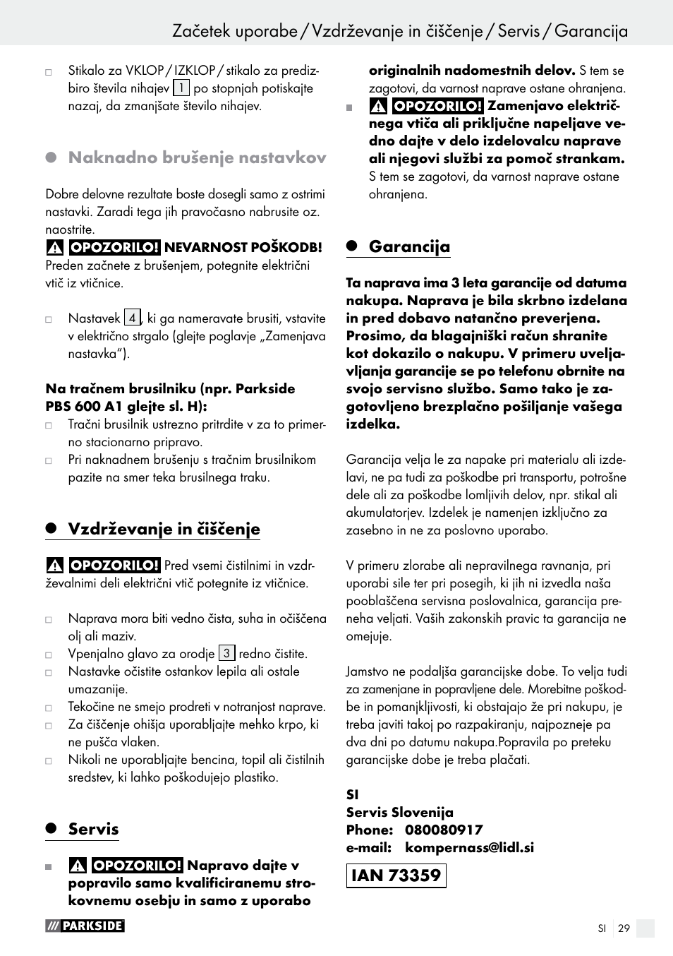 Naknadno brušenje nastavkov, Vzdrževanje in čiščenje, Servis | Garancija | Parkside PES 200 B1 User Manual | Page 29 / 58