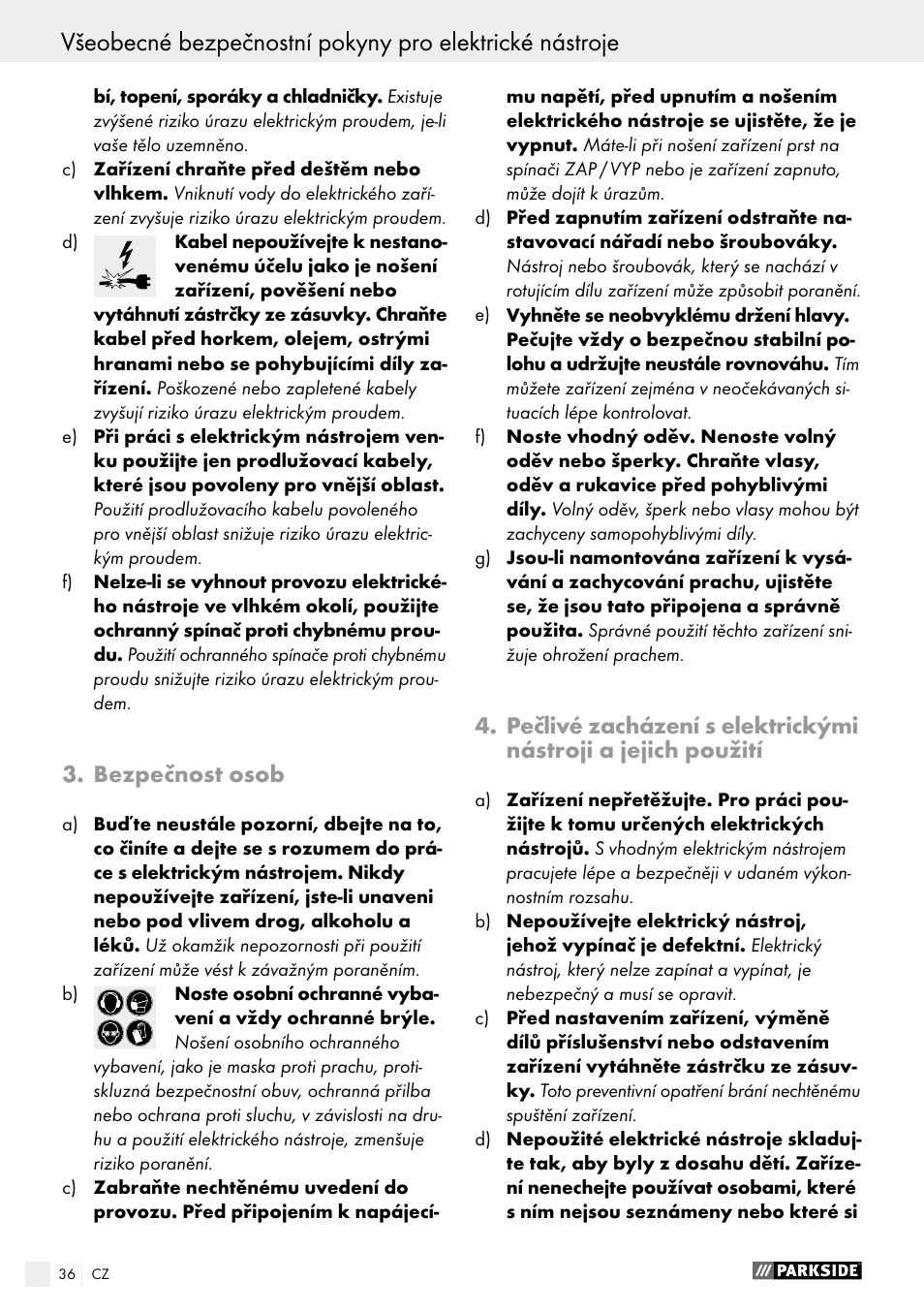 Bezpečnost osob | Parkside PES 200 B1 User Manual | Page 36 / 58