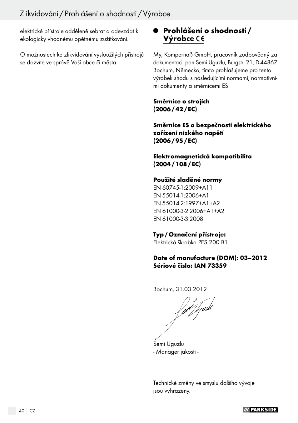 Parkside PES 200 B1 User Manual | Page 40 / 58