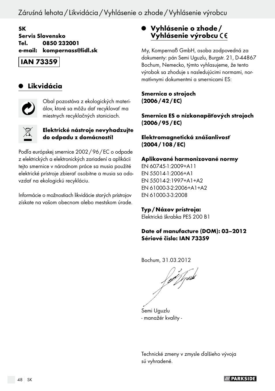 Parkside PES 200 B1 User Manual | Page 48 / 58