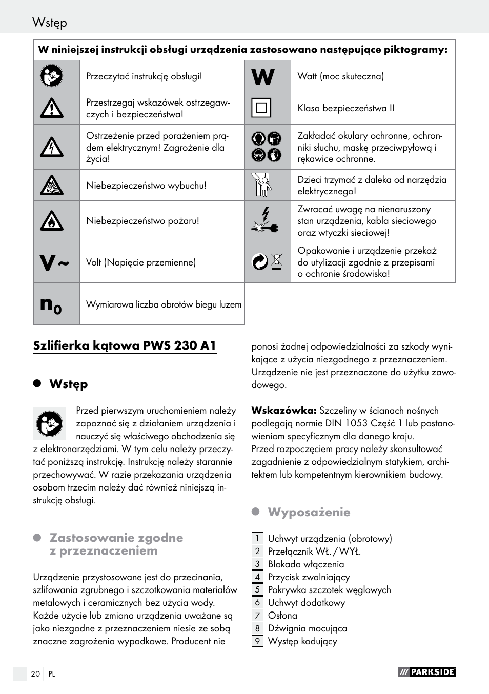 Parkside PWS 230 A1 User Manual | Page 20 / 77