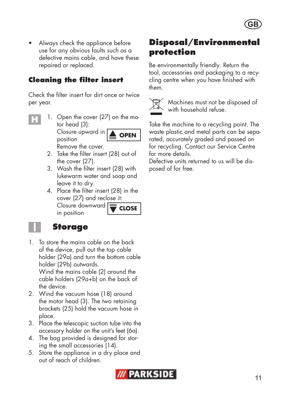 Storage, Disposal/environmental protection | Parkside PNTS 1500 B2 User Manual | Page 11 / 52