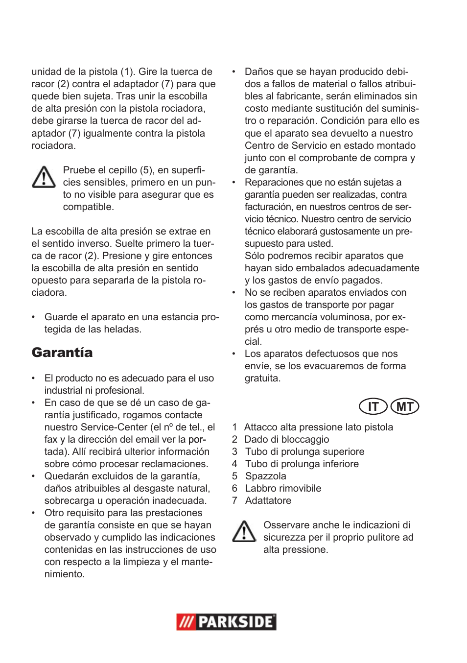 Garantía, It mt | Parkside Pressure Washer Attachment User Manual | Page 2 / 8