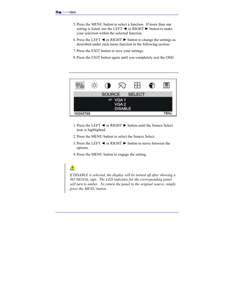 Source select | DoubleSight Displays DS-15xx User Manual | Page 28 / 53