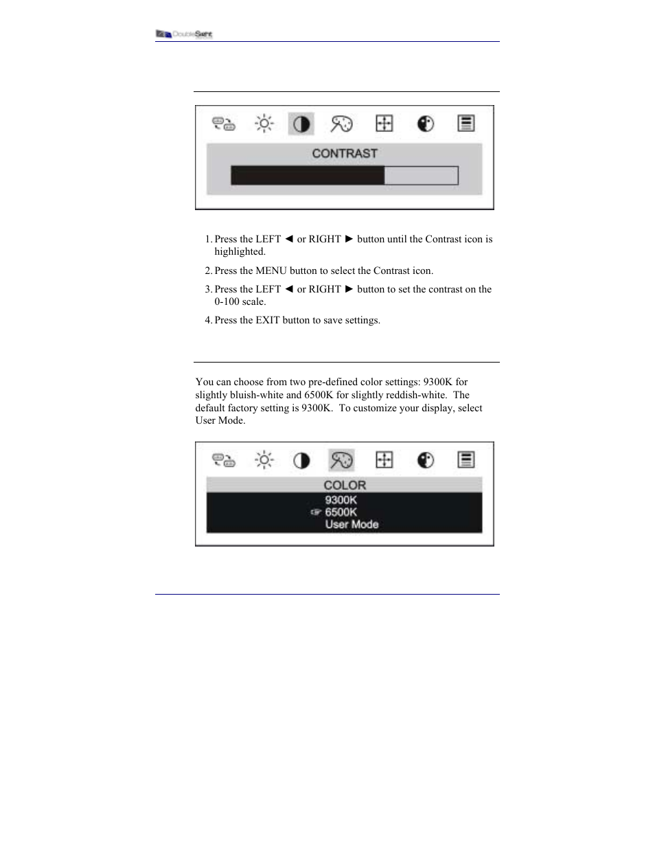 Contrast, Color | DoubleSight Displays DS-15xx User Manual | Page 30 / 53