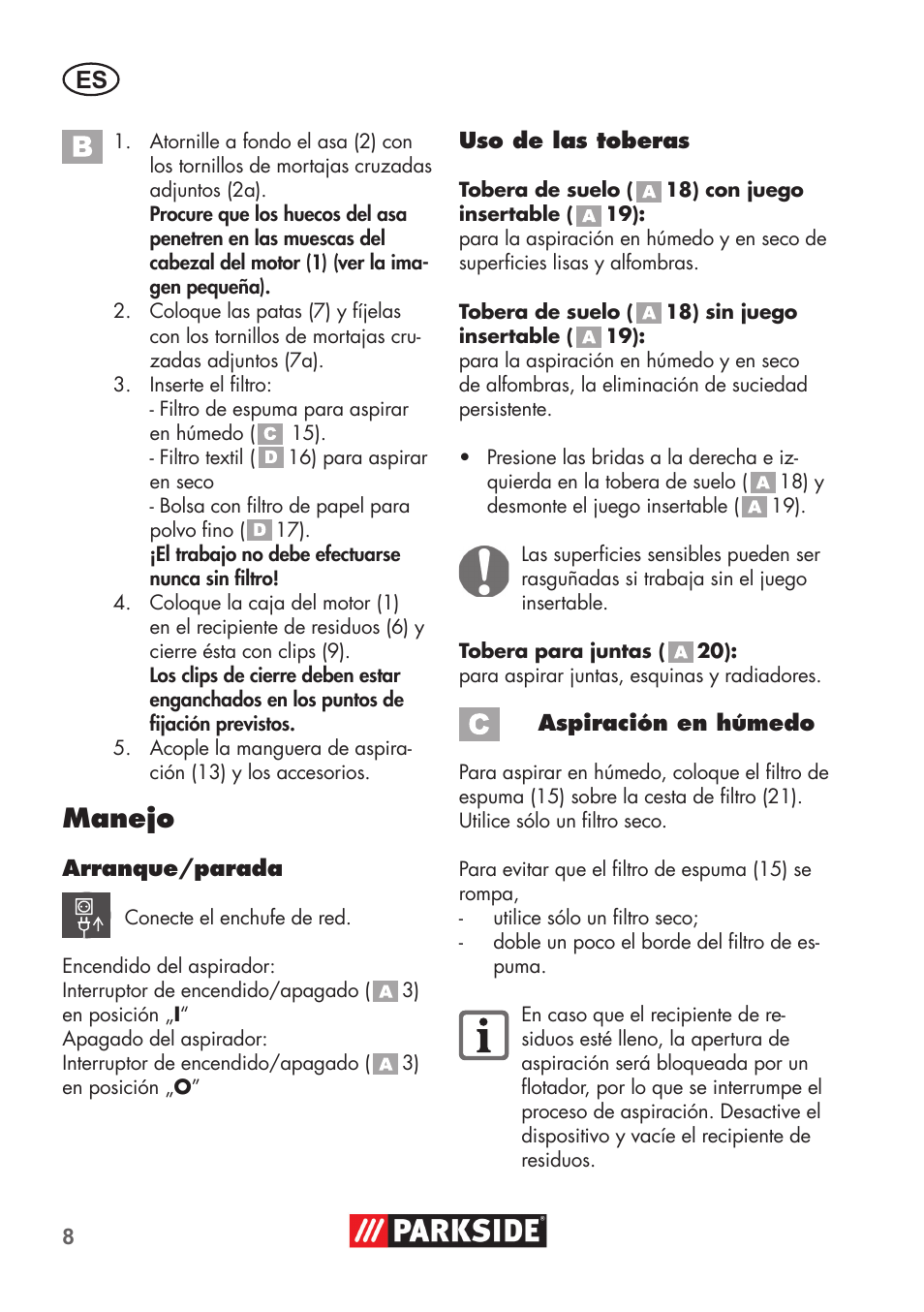 Manejo | Parkside PNTS 1300 B2 User Manual | Page 8 / 60