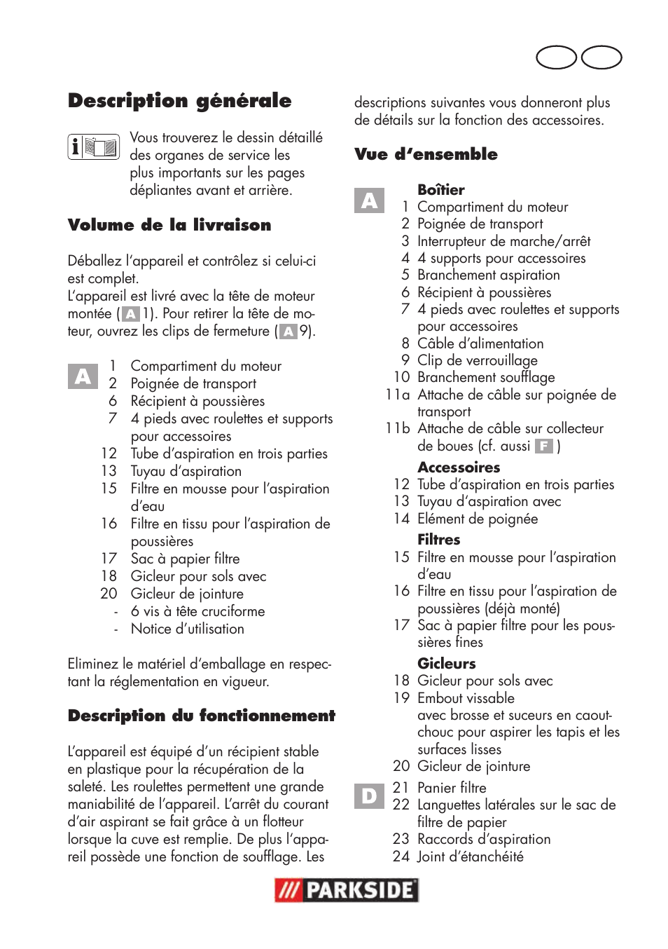 Description générale, Fr ch | Parkside PNTS 1300 B2 User Manual | Page 15 / 48