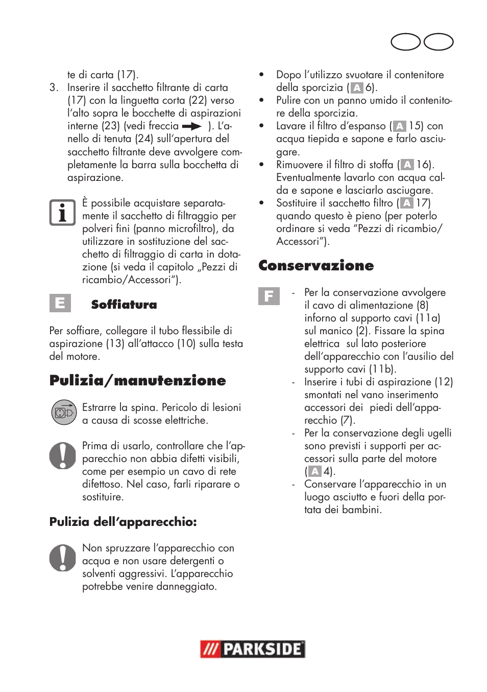 Pulizia/manutenzione, Conservazione, It ch | Parkside PNTS 1300 B2 User Manual | Page 29 / 48