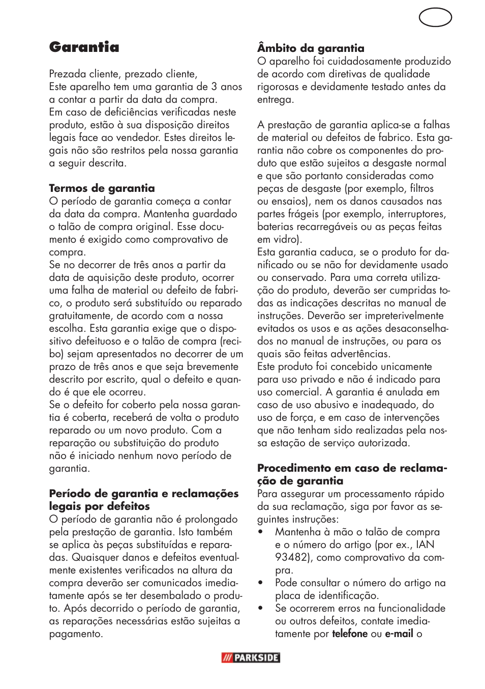 Pt garantia | Parkside PHD 150 C2 User Manual | Page 41 / 70