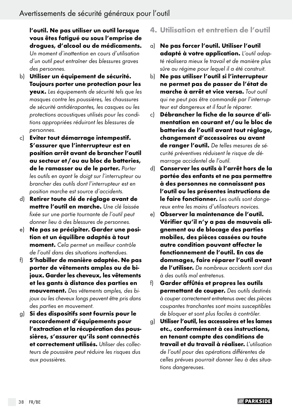 Utilisation et entretien de l’outil | Parkside PHET 15 A1 User Manual | Page 38 / 58