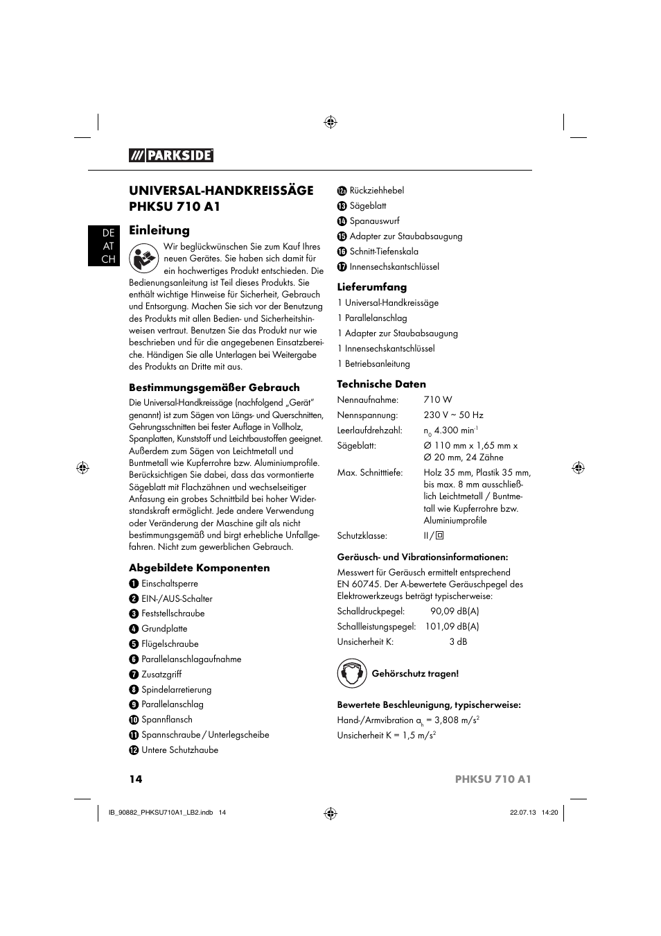 Universal-handkreissäge phksu 710 a1 einleitung | Parkside PHKSU 710 A1 User Manual | Page 17 / 40