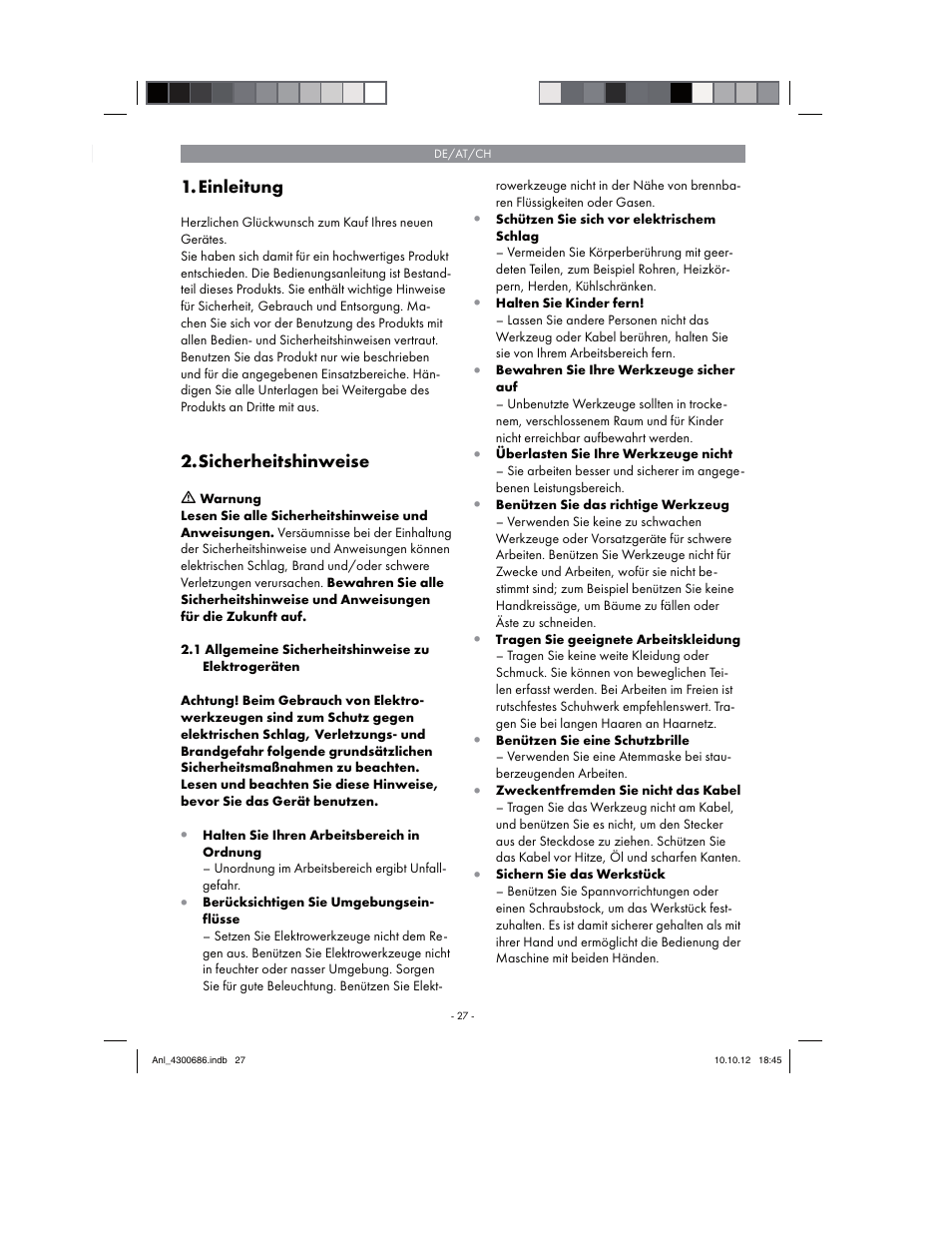 Einleitung, Sicherheitshinweise | Parkside PKS 1700 B2 User Manual | Page 27 / 58