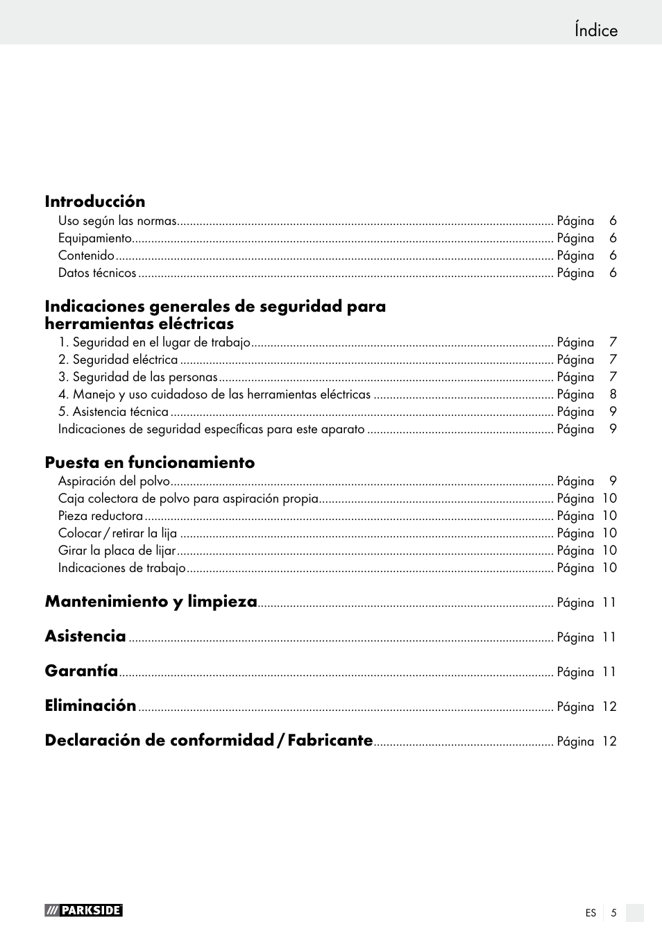 Índice | Parkside PHS 160 B2 User Manual | Page 5 / 37