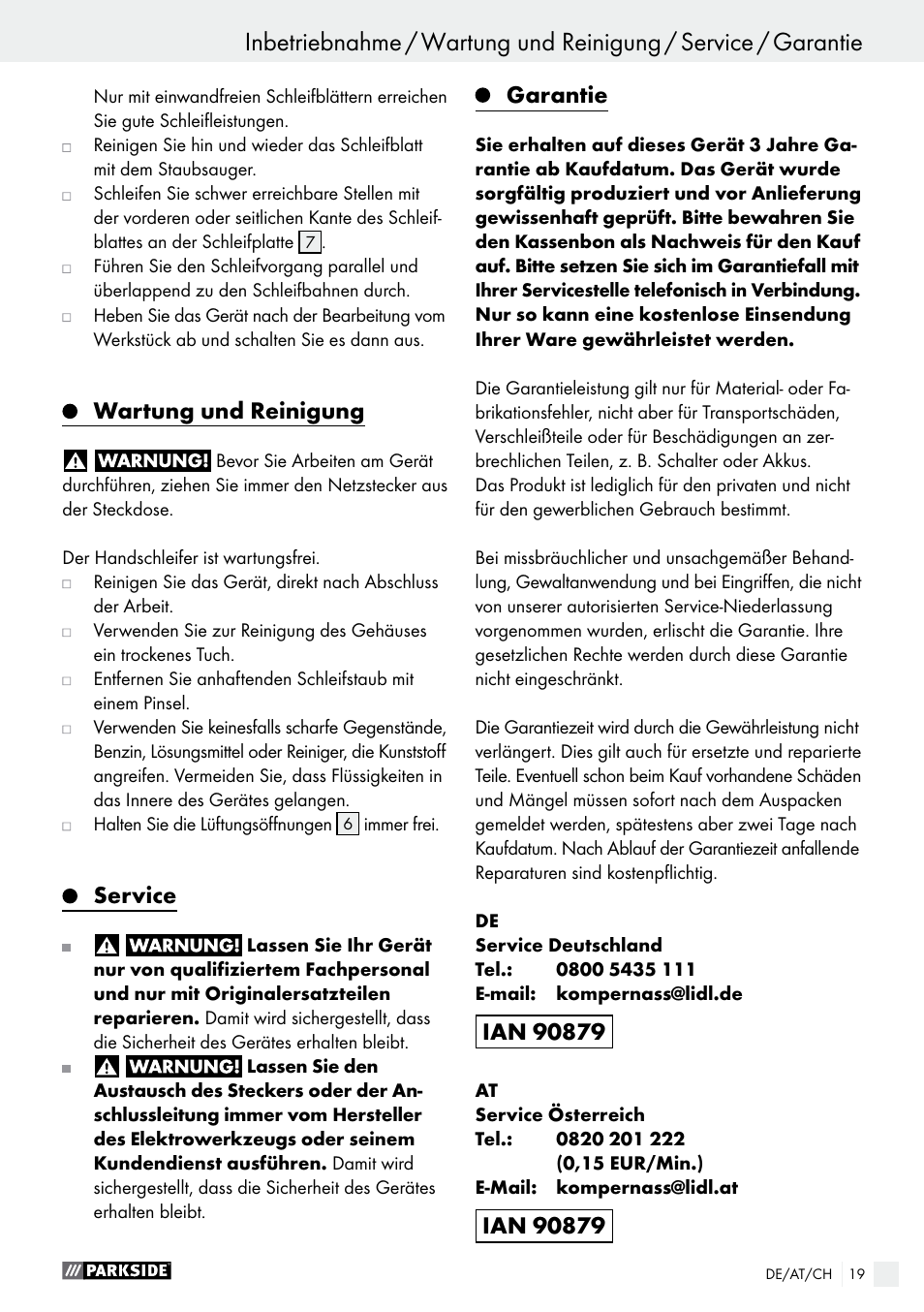 Wartung und reinigung, Service, Garantie | Parkside PHS 160 B2 User Manual | Page 19 / 29