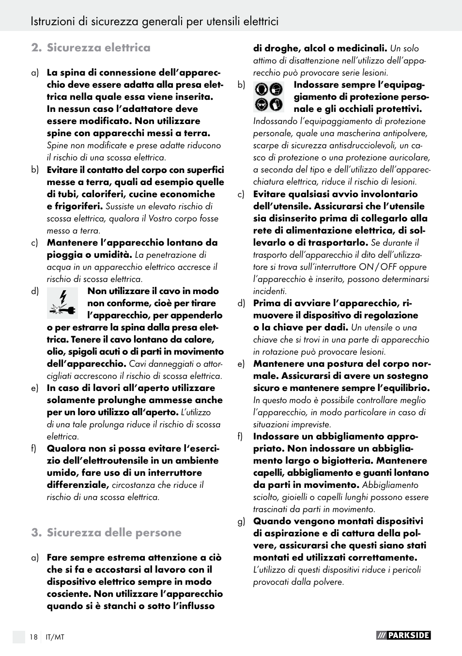 Sicurezza elettrica, Sicurezza delle persone | Parkside PHS 160 B2 User Manual | Page 18 / 52