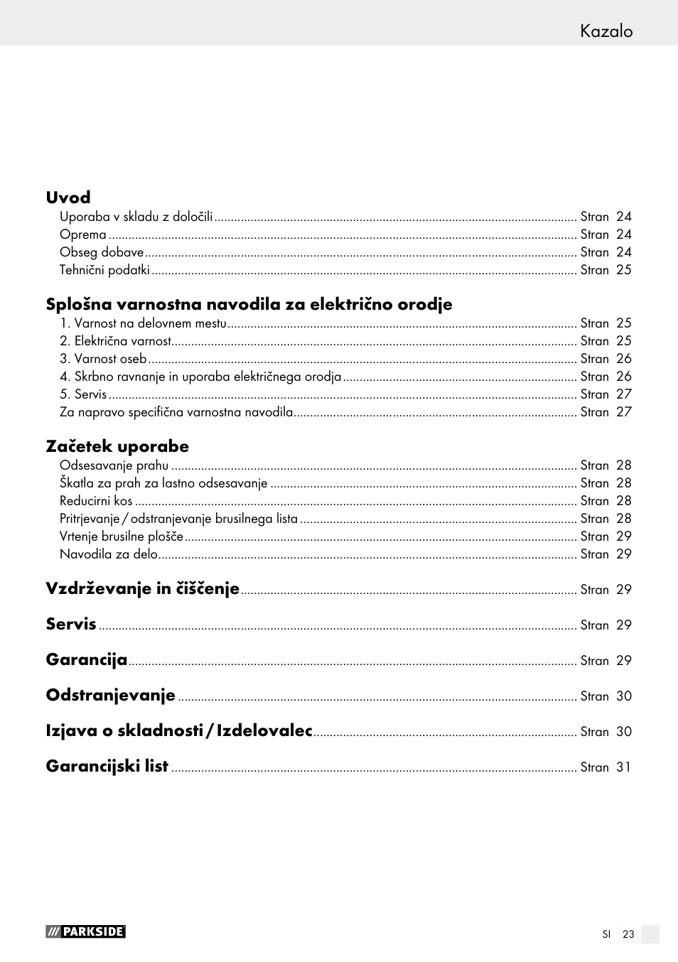 Kazalo | Parkside PHS 160 B2 User Manual | Page 23 / 58