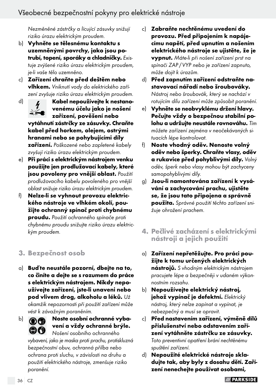 Bezpečnost osob | Parkside PHS 160 B2 User Manual | Page 36 / 58