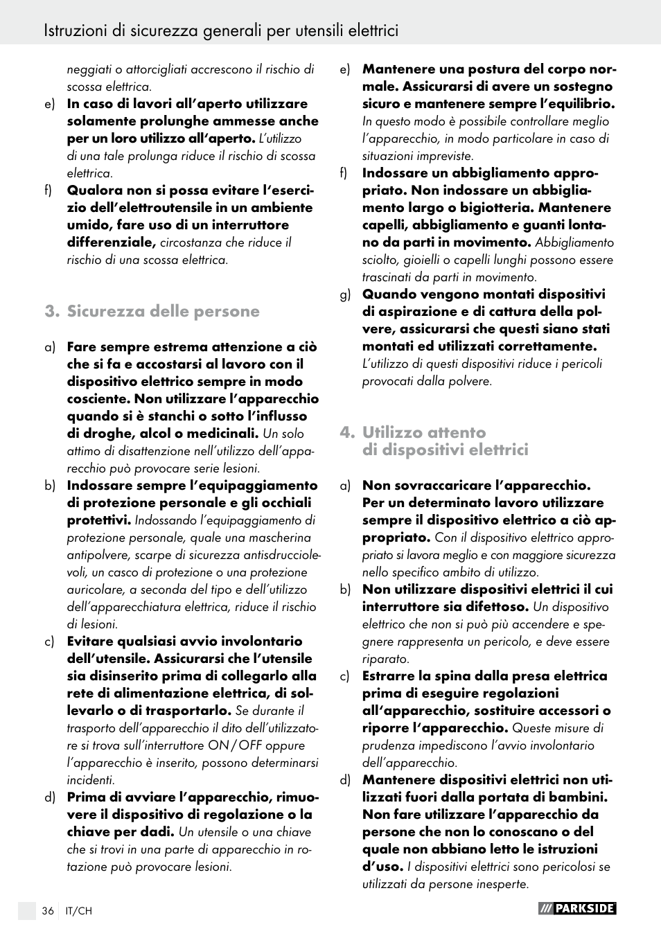 Sicurezza delle persone, utilizzo attento di dispositivi elettrici | Parkside PWS 230 A1 User Manual | Page 36 / 62