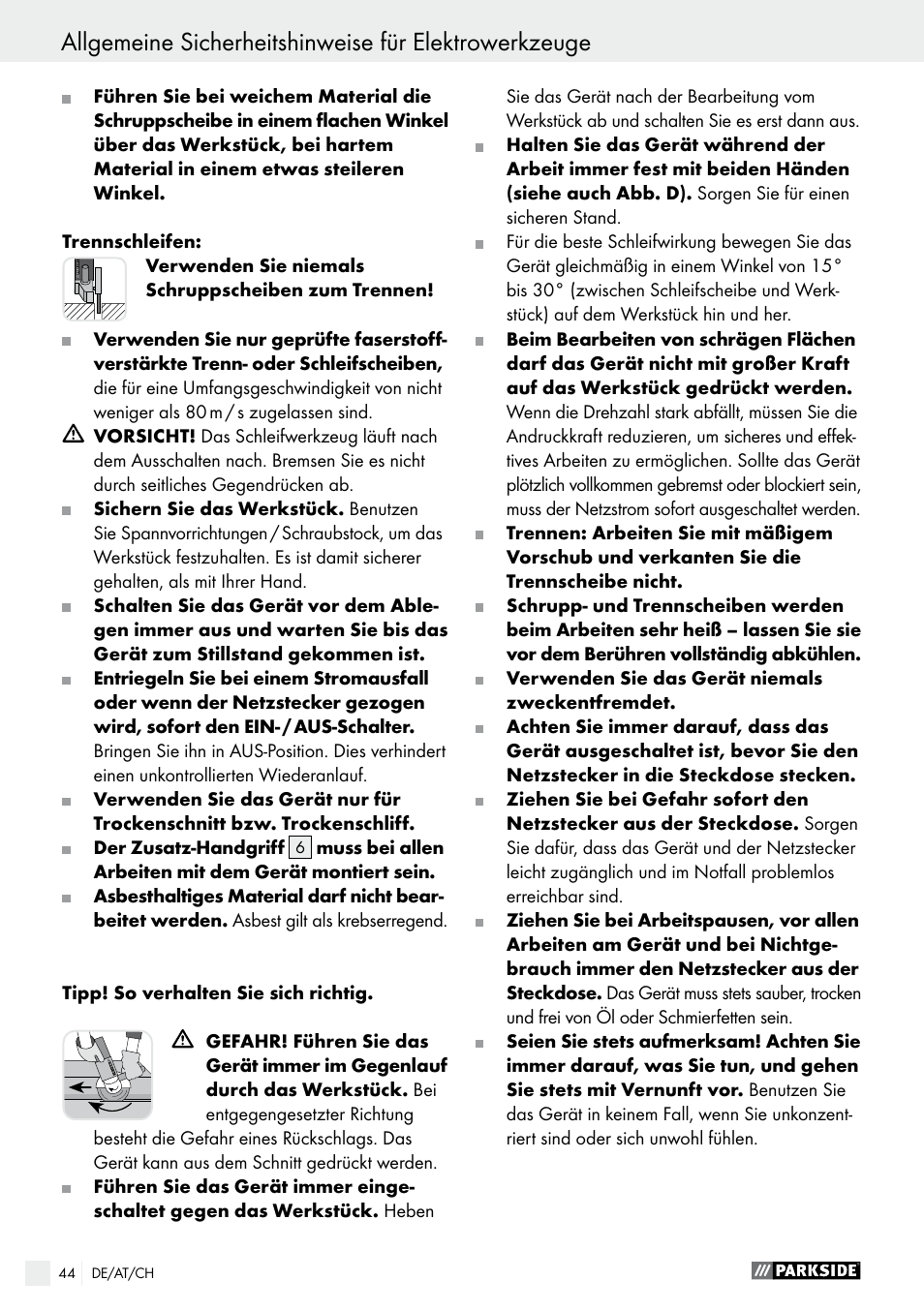 Parkside PWS 230 A1 User Manual | Page 44 / 49