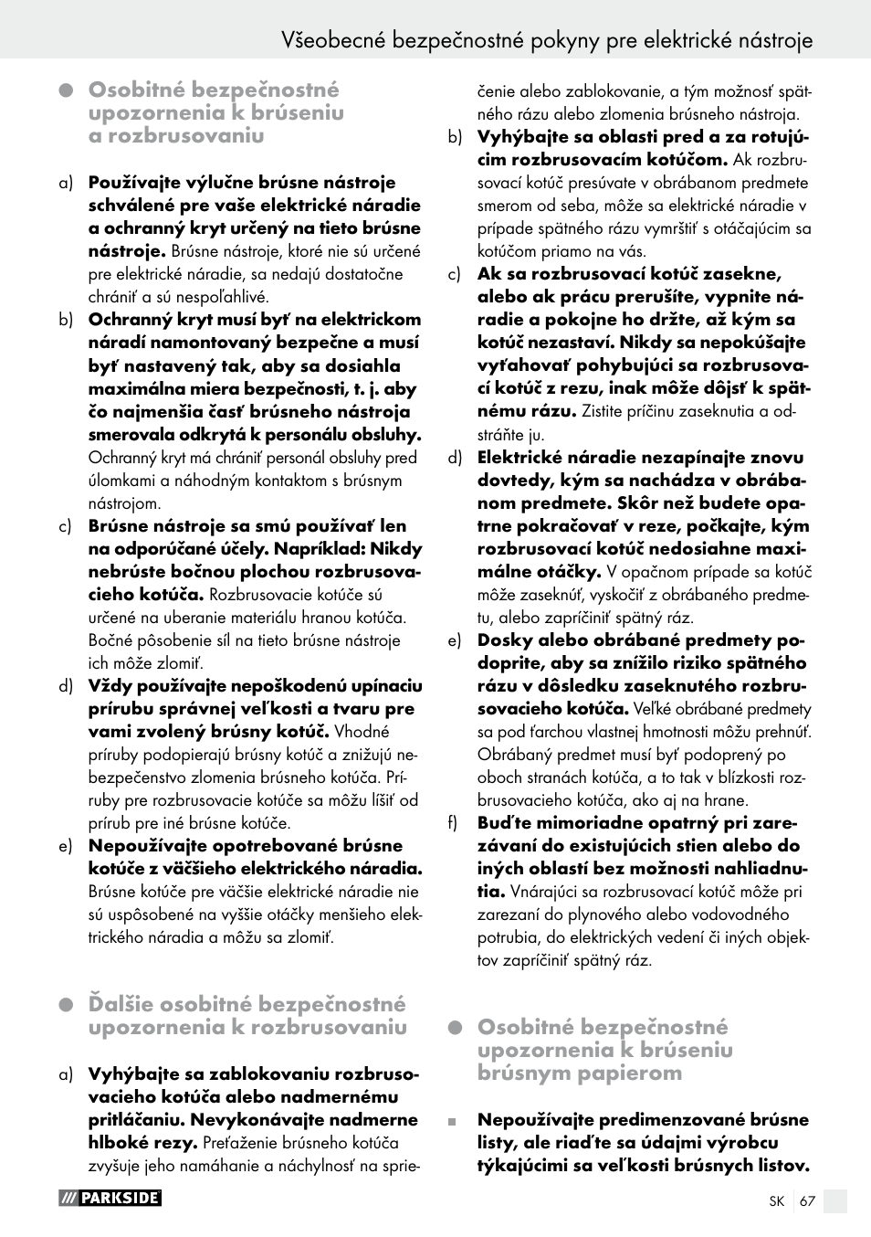 Parkside PWS 230 A1 User Manual | Page 67 / 89